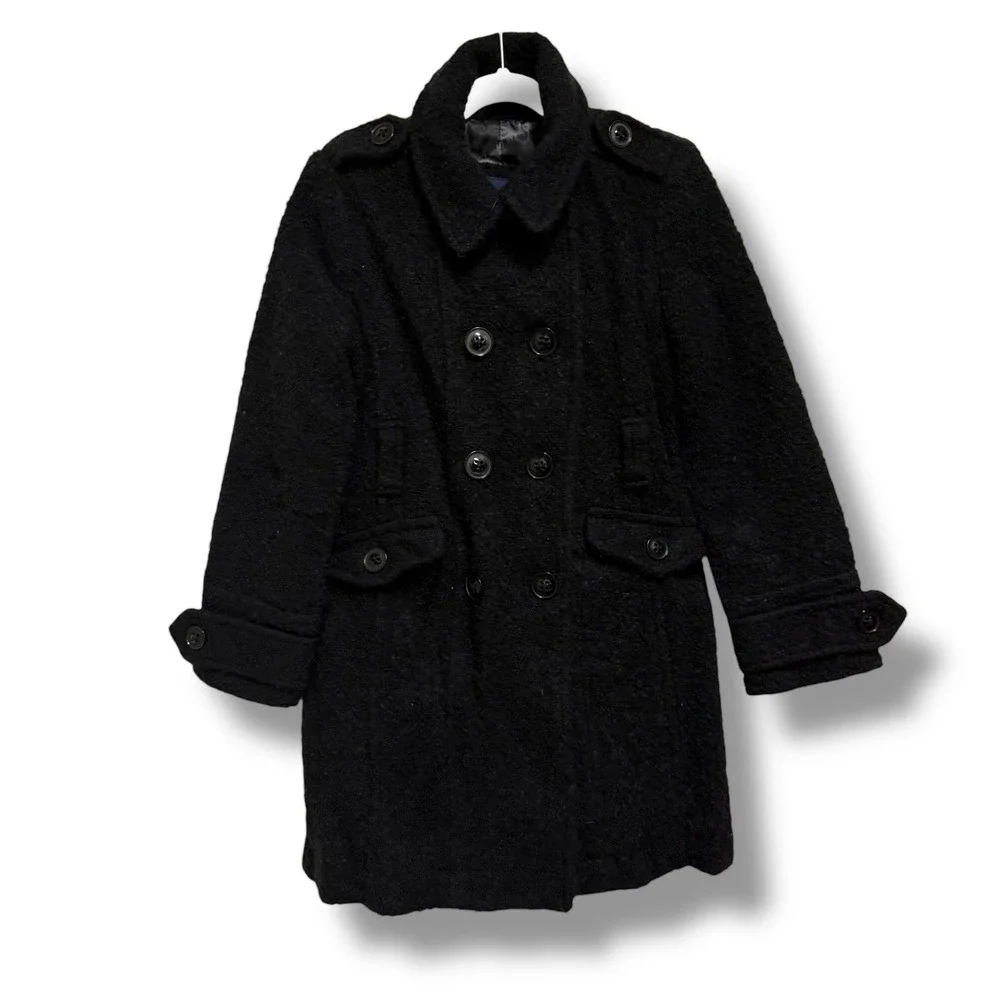 Gap Kids Black Double Breasted Textured Wool Blend Coat Girls Size M‎ 8 Boucle